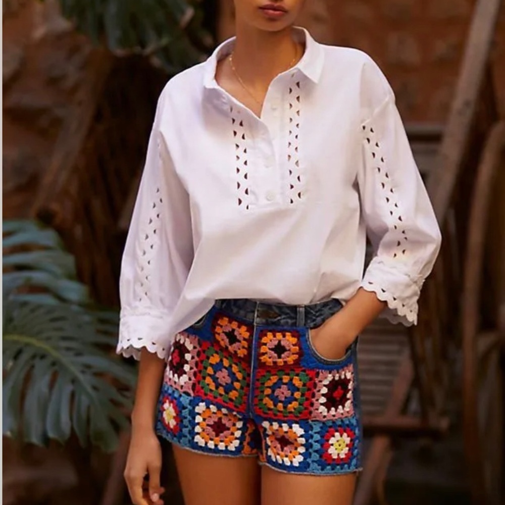 NWT FARM BY ANTHROPOLOGIE Crochet High-Rise Denim Shorts SIZE 30